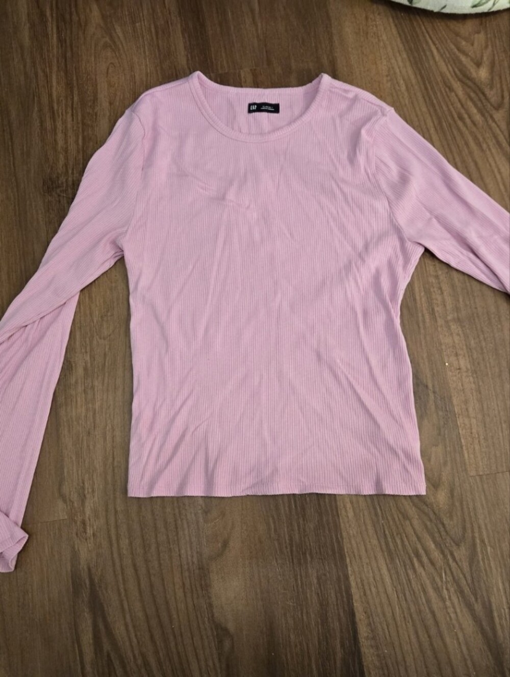 GAP Pink Ribbed Long Sleeve Crewneck Top